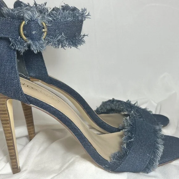 Retro Sexy Denim Fringe High Stiletto Heels Open Pointed Toe Sandals Sz 11 - Picture 2 of 12